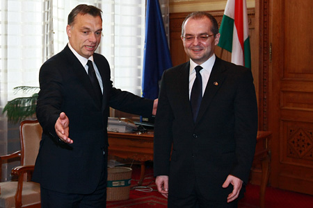Orbán Viktor, a Fidesz elnöke és Emil Boc román miniszterelnök
