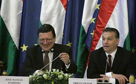 José Manuel Barroso az Európai Bizottság elnöke, és Orbán Viktor miniszterelnök